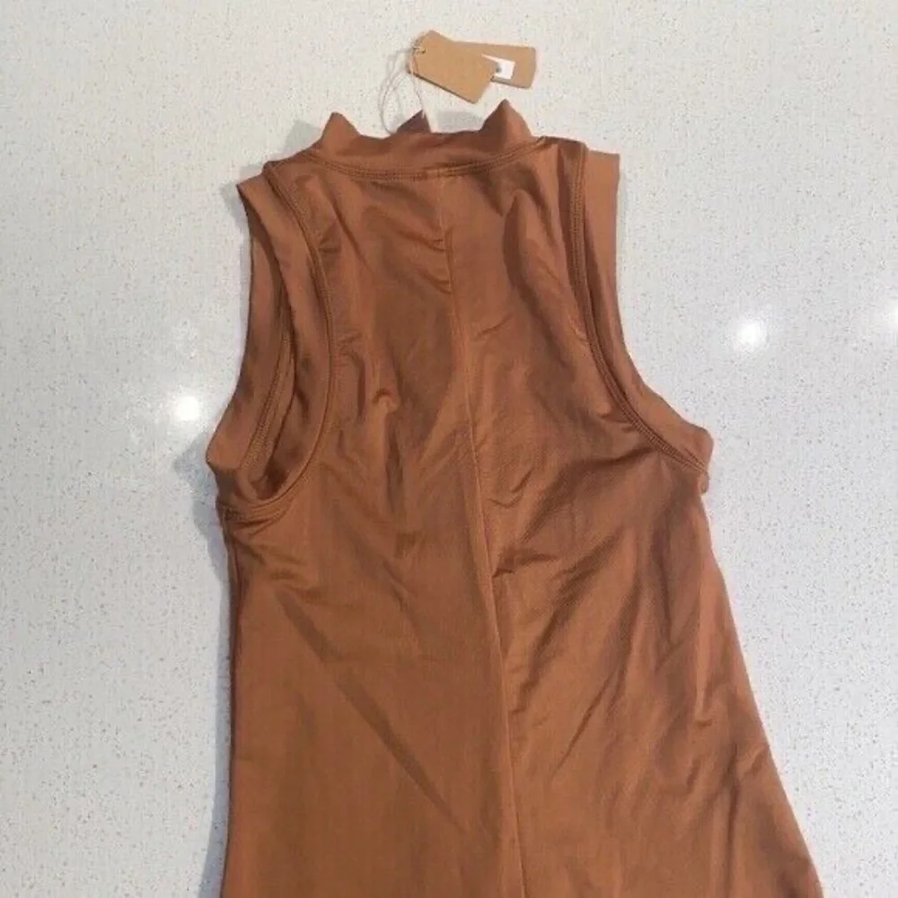Skims Swim Mock Neck Zip up Cycle Suit Almond Wetsuit Resortwear Kim Kardashian